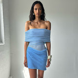 Spring And Summer New Women's Sexy Shoulder Mesh Splicing Bare Waist Folding