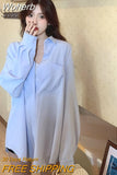 Oversized Blue Shirts Womens Spring Autumn Blouses Fashion OL Blusa Tops Casual Solid Long Sleeve White Shirt Oversize-Outfit
