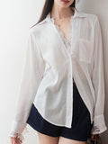 Splicing Two V-Neck White Shirt Women's 2025 New Spring Top Design Small