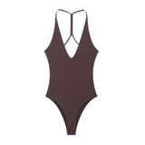 Elastic Sling Jumpsuit 2025 Spring Repair Solid Color Dew V-Neck Short