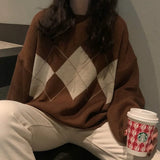 Style Knitted Sweater Winter College Oversized Pullovers Fashion O-Neck Loose All Match Female Jumper Tops Sueter