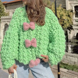 Bow Sweater Cardigan Jacket Languid Short Heavyweight Knitted Jersey