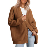 Joker Knit 2023 Women's Button V-Neck Pure Color Sweater Women-Outfit