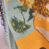 2021 Autumn New Vintage Harajuku Sweaters Korean Floral Embroidery V Neck Midi Length Cardigans Japanese Kawaii