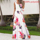 Print Bohemian Long Dress Celmia Women 2022 Summer Elegant Sleeveless Beach Maxi Sundress Casual Belted Party
