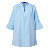 Summer Blouses ZANZEA 2022 Vintage Solid Tops Half Sleeve Blusas Female V Neck Tunic Casual Chemise Oversize