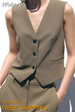2023 Women Summer Vests Coats Casual Solid V-Neck Single Breasted Waistcoat Female Elegant OL Vest Outerwear Clothing-Outfit
