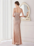 Formal Sequins Strap Slit Mermaid Evening