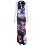 Women's Clothing 2025 New Digital Printing Sexy Hanging Collar Long Mid-Long Dress