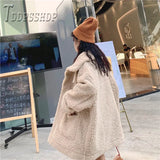 Faux Fur Lambswool Oversized Jacket Fashion Solid Coat Winter Hairly Ladies