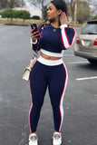 Color Blocking patchwork Long Sleeve Crop Top and Match Pants 2 Piece Set Jogger