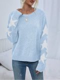 And Winter Women's Knitted Sweater Fashion Pure Color Five-Pointed Star-Colored Collar Collar
