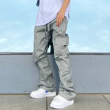 Multi-pockets Ankle Button Overalls for Men and Women Retro Streetwear Cargo Pants Loose Harajuku Casual
