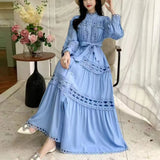 Style Dress Summer Dress Women's Heavy Industry Hollow Lace Splicing Long French Lantern Sleeve