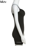 Kliou Patchwork Mesh Mini Dress Women Body-Shaping Strapless Solid Camisole Attirewear Sexy Cleavage Sleeveless Club Female