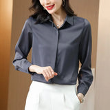 Size Satin Blouse 2021 New Spring Silk Shirt Women Turn Down Collar Loose Office Lady Blouse Long Sleeve Clothes Tops