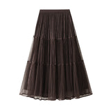 Splicing Hundred Fold Mesh Velvet Dress Women Autumn And Winter New High-Rise Thin A-Sword Skirt Mid-Long