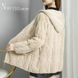 Mink Hair Hooded Zipper Women Coat Winter 2020 New Fashion Female