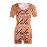 Women Sexy V-Neck Bodycon Bodysuit Casual Printed Button Sleepwear Jumpsuit Shorts Romper Leotard Sexy Ladies Summer Pajamas