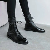 Gift South Korea 100 British comfortable tie leather tip low heel Martin boot woman flat bottom short