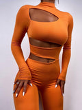 Black Long Sleeve Jumpsuit For Women Hollow Cut Out Bodycon Sexy Rompers Femme One Piece Sexy Club Outfits Overalls