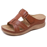 Summer Women Premium Orthopedic Open Toe Sandals Vintage Anti-slip Breathable Leather Casual Female Platform Retro