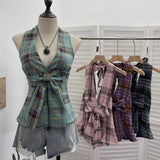 New Bow Design V-Neck Sexy Hanging Neck Sling Vest Sleeveless Top