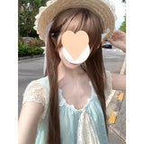 / Single-Piece Lace Mesh Spliced Bow French Top + Tight Waist White Short Skirt Set