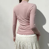 Woherb Girl Wind Lace Stitching Bow Long Sleeve T Shirt Square Collar Pit Strip Slim Solid Color Bottom Top-Outfit