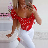 Women Short Sleeve Boho Polka Dot Loose Shirts Fashion Sexy Ladies Summer Casual Slim Blouse Tops Shirt