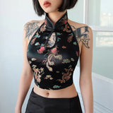 Sexy Bare Back Sleeveless Hanging Neck Embroidery Hollow Design Chinese Wind Small