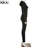 Kliou autumn new women hooded zipper pocket long sleeve tops sporty leggings matching set workout bodycon casual stretchy