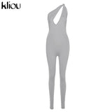 Kliou One Shoulder Sexy Cut Out Rompers Womens Jumpsuit 2021 Streetwear Solid Backless Active Wear Skinny Slim Jumpsuits