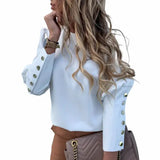 Ebaywish Explosion Ins Net Red Long-Sleeved Round Collar Metal Buckle