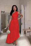 Vintage Off Shoulder Irregular Wide Folds Dress Women Chic Diagonal Collar Puffy Hem Dresses Elegant Office Lady Vestidos-Outfit