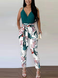 Fashion Two Piece Set Casual Wear Suits Set Two Piece Outfit spaghetti strap Top & FloralPrint High Waist Pants