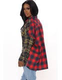 Contrast Color Plaid Print Casual Long Sleeve