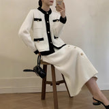 New Lazy Wind Loose Top + Fishtail Dress Set Women's Round Collar Knitting Set