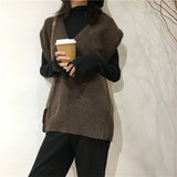 Solid Women Sweater Vest Retro V-neck Knitted Leisure All-match Female Japanese Style Ulzzang Chic Tops Outwear