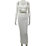 New Babes Knitted Fashion Set Women's Slings Wrapped In Chest Solid Color Bag Hips Long Skirt Two Sets Of