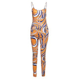 Kliou Aesthetic Panelled Print Jumpsuit For Women Hot Casual Silky Spaghetti Strap Skinny Bodysuit Streetwear Female