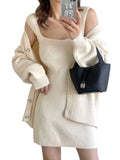 Woherb New Loose Solid Color Sweater Cardigan Package Buttock Vest Skirt Suit In The Long Sweater Two Sets Of Women-Outfit