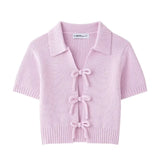 Spring And Summer New Female Fashion Sweet Fresh Bow Knitted Top
