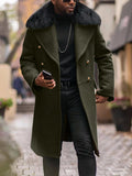 Men's Casual Large Wool Collar This Coat Solid Color Double Buckle Men's Coat To Keep