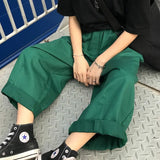 Women Pants Solid Harajuku Wide Leg Trousers Womens Leisure New Retro Ankle-length All-match Korean Style Ulzzang Daily