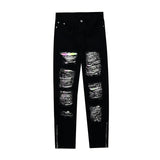 3M Reflective Hole Washed Jeans Pants Men Streetwear Retro Plus Size Denim Trousers Ankle Zipper Luminous Casual