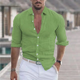 New Men's Summer Cotton-Blind Beach Shirt Long Sleeves Solid Hawaiian Holiday
