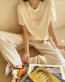 Woherb Korean Chic Summer New Embroidery Stereo Letter Casual Simple Age Reduction Round Collar Short Sleeve Versatile T-Shirt-Outfit