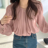 Pink Korea Chic Tops Blusas Flare Sleeve Casual Solid Cute Sweet Girls Lady Shirts Flhjlwoc Fashion Women