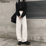 Women Mopping Jeans Straight Solid Adjustable Waist Loose Korean Style Trendy Females Trousers All-match Teenagers 2021 Newest-Outfit
